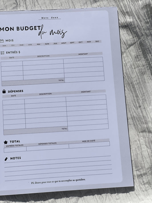 Budget ~ Cahier de notes